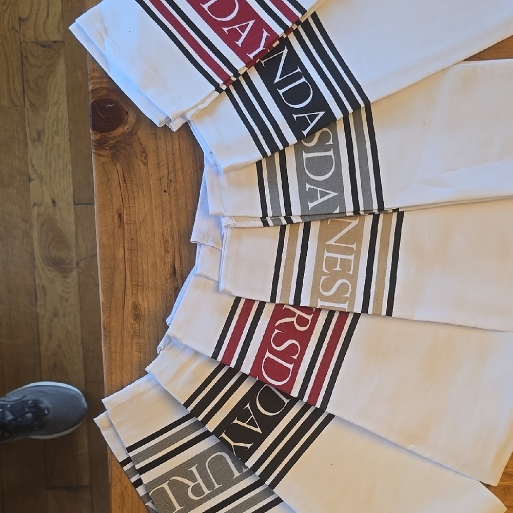 White and Red Day of the Week Towels